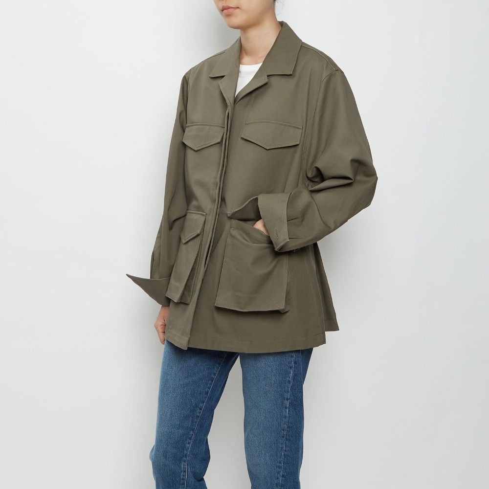 TOTEME Army Field Jacket in Khaki Green Cotton Size 34